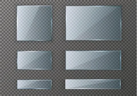 Vector glass modern banner set with shiny golden metallic frame on transparent Stock Illustration