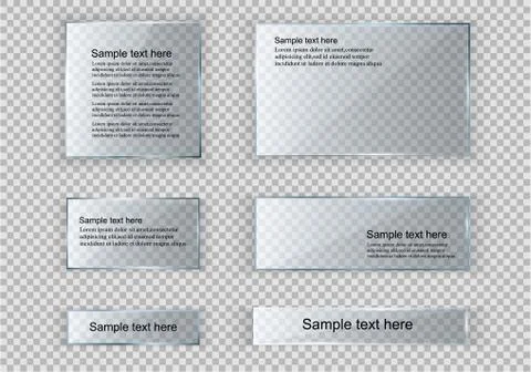 Vector glass modern banner set with shiny golden metallic frame on transparent Stock Illustration