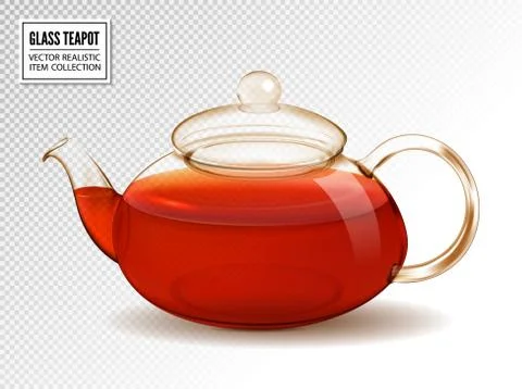 Vector glass teapot with tea isolated on transparent background. Realistic 3d Stock Illustration