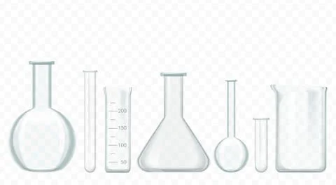 Vector glass test tubes isolated on white. Laboratory glassware equipment. 스톡 일러스트