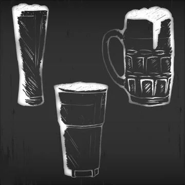 Vector glasses and mugs on black chalkboard Stock Illustration