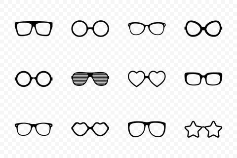 Vector Glasses Model Icons. Man, Women Frames, Different Shapes, Cutout 스톡 일러스트