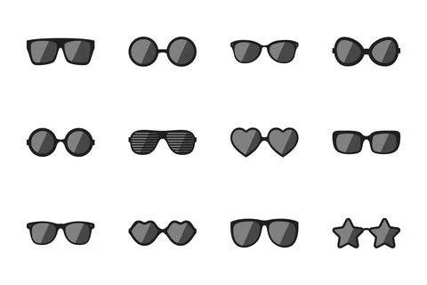 Vector Glasses Model Icons. Man, Women Frames, Different Shapes Sunglasses Stock Illustration