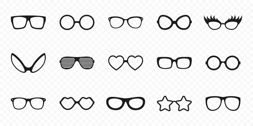 Vector Glasses Model Icons. Man, Women Frames, Different Shapes, Cutout 스톡 일러스트