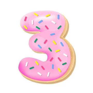 Vector glazed pink number 3 from donut font Stock Illustration