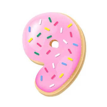 Vector glazed pink number 9 from donut font Stock Illustration