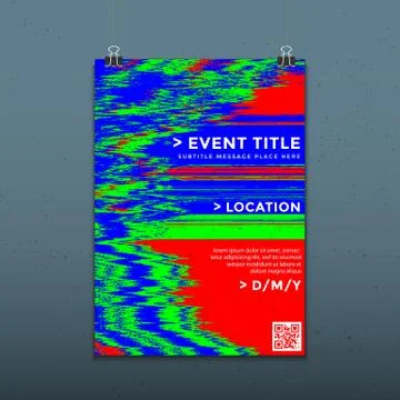 Vector glitch background poster template. Stock Illustration