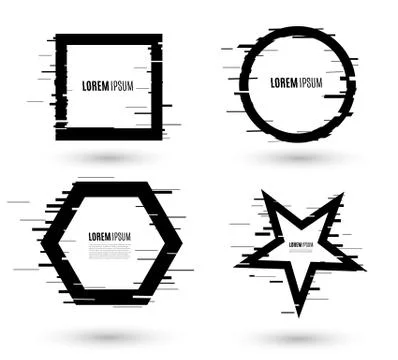 Vector glitch frames set. Geometric shapes with distortion effect.Glow Design Stock Illustration