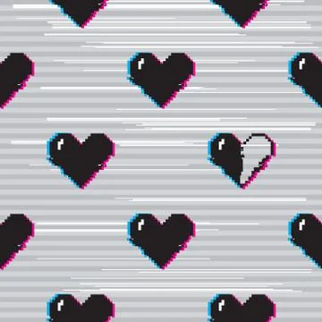 Vector glitch hearts pattern Illustrazione stock