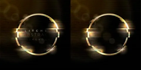 Vector glitched abstract background with golden ring, distorted tv noise Stock Illustration