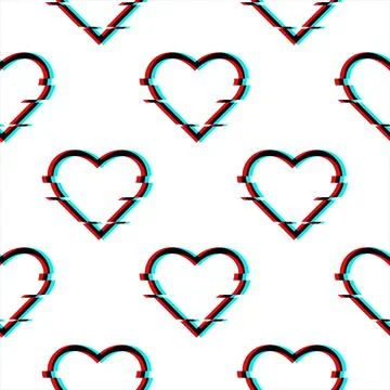 Vector glitched seamless pattern with symbol of heart in glitch style. Icon of Illustrazione stock