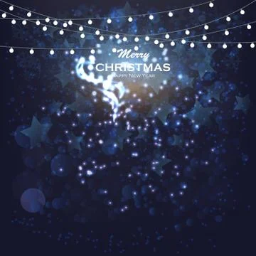 Vector glittering stars on bokeh background. Christmas Card Invitation with Stock Illustration
