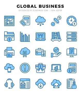 Vector Global Business types icon set in Two Color style. vector illustration Stock Illustration