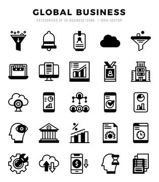 Vector Global Business types icon set in Lineal Filled style. vector illust.. Illustrazione stock