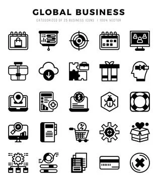 Vector Global Business types icon set in Lineal Filled style. vector illust.. Stock-Illustration