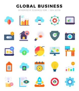 Vector Global Business types icon set in Flat style. vector illustration. Stock Illustration