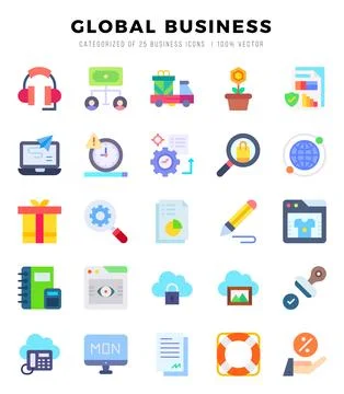 Vector Global Business types icon set in Flat style. vector illustration. Stock Illustration