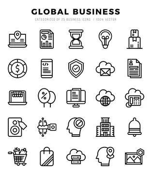 Vector Global Business types icon set in Lineal style. vector illustration. Stock Illustration