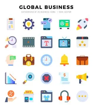 Vector Global Business types icon set in Flat style. vector illustration. Stock Illustration