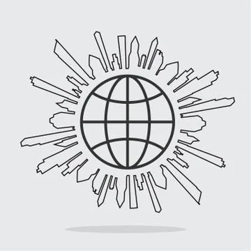 Vector global panorama design as urban line shape Stock Illustration