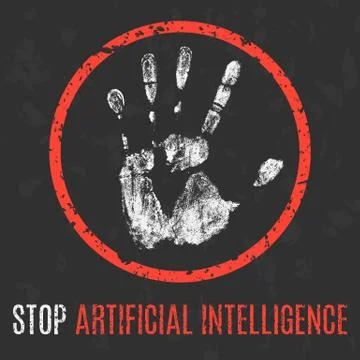 Vector. Global problems of humanity. Stop artificial intelligence. Illustration