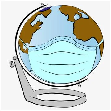 Vector. A globe with a face mask Stock Illustration