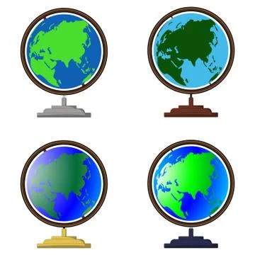 Vector globe icons of the world. Set of deckstop globes with stand Stock-Illustration