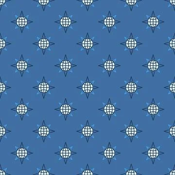 Vector Globe inside Star Shape colored seamless pattern Stock Illustration