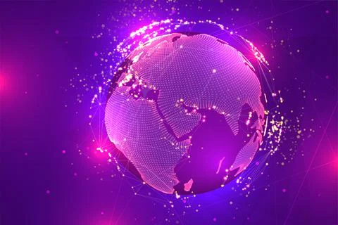 Vector globe, planet earth, from dots. concept bigdata, processing and data c Illustrazione stock