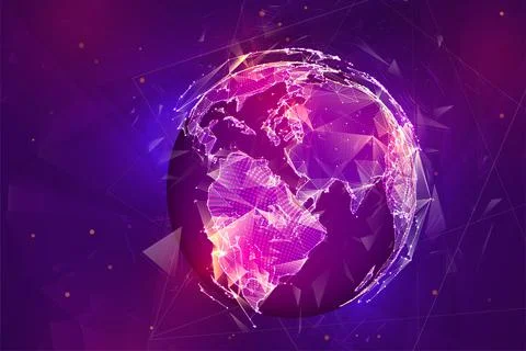 Vector globe, planet earth, from dots. concept bigdata, processing and data c Illustrazione stock