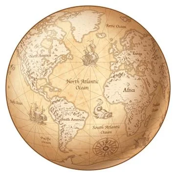 Vector Globe Vintage World Map Stock Illustration