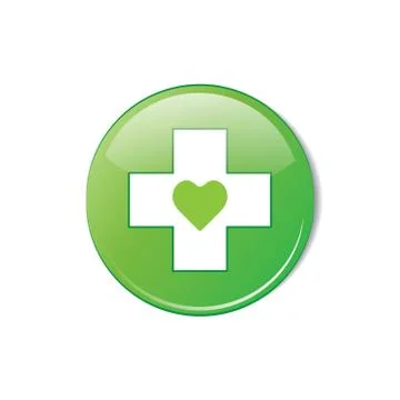 Vector glossy green round heart button. Stock Illustration