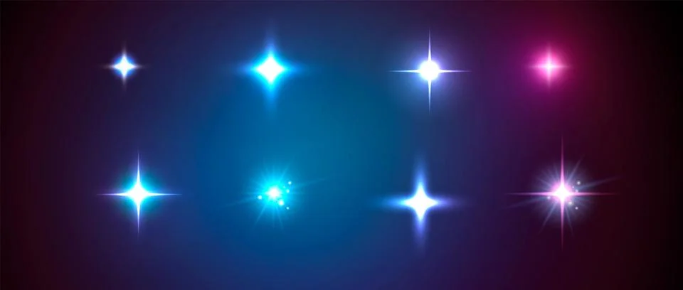 Vector glow light effects. Shining stars design elements Stock Illustration