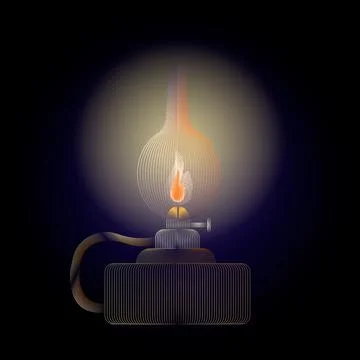 Vector glowing kerosene lamp on a dark background. Oil retro lamp Stock Illustration