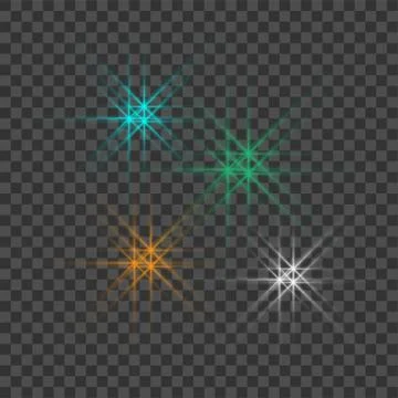 Vector glowing light bursts with sparkles on transparent background. Ilustración de archivo