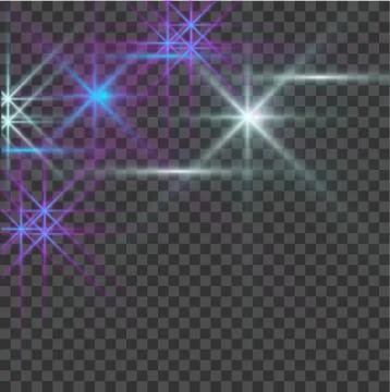 Vector glowing light bursts with sparkles on transparent background. Stock Illustration