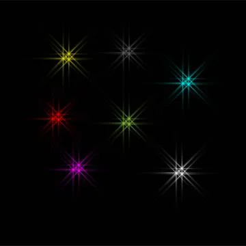 Vector glowing light bursts with sparkles on black background. Ilustración de archivo