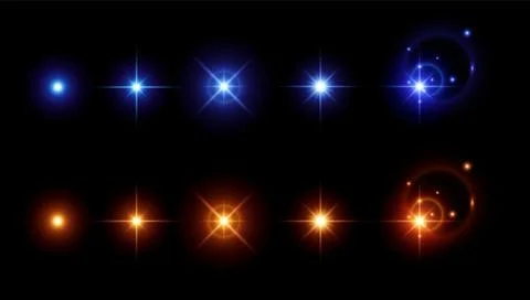 Vector glowing light effects set. Stars bursts with sparkles elements. Lens Stock Illustration
