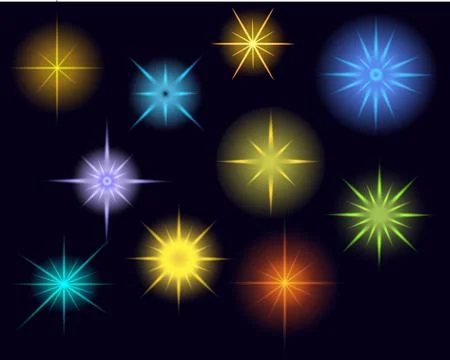 Vector glowing stars, lights and sparkles. Transparent effects Stock-Illustration