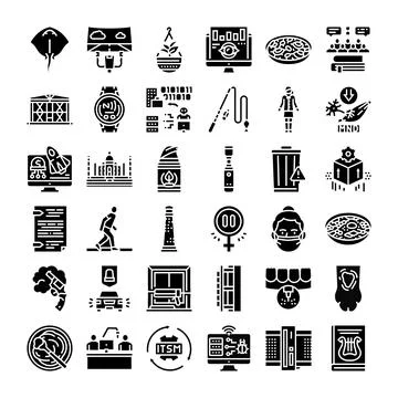 Vector glyph icons presenting technology science and society Stock Illustration