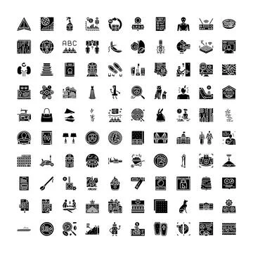 Vector glyph set with various black icons Illustrazione stock
