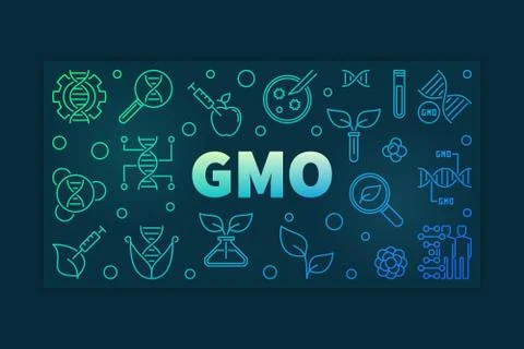 Vector GMO colorful linear banner on dark background Stock Illustration