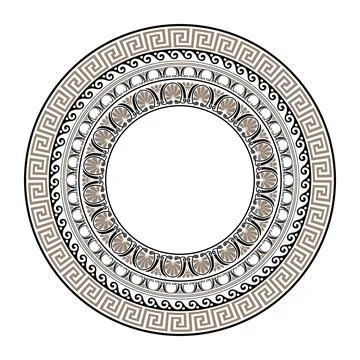Vector gold and black classic Greek round ornament. Circle of Ancient Greece 库存插图