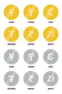 Vector gold and silver coins with money signs Stock Illustration