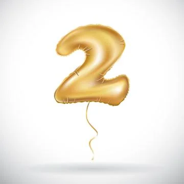 Vector Gold balloon font part of number two, 2. couple. twain Illustrazione stock