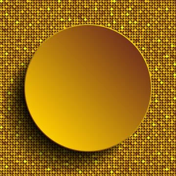 Vector gold circle button on shiny gold sequins. Stock Illustration