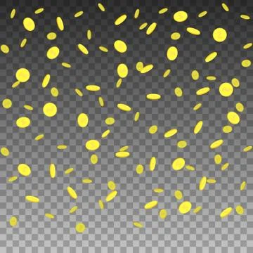 Vector gold coins falling transparent background Stock Illustration