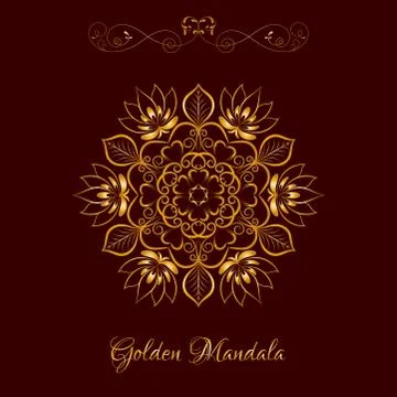 Vector Gold Color Mandala over dark brown Stock Illustration