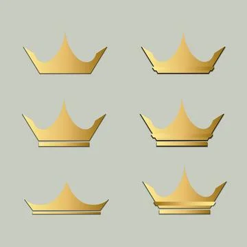 Vector gold crown with dark shadow icons set. Decoration props for medals Stock Illustration