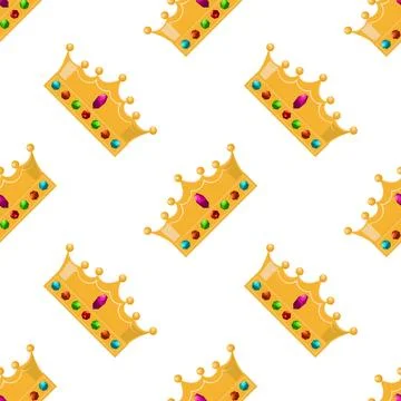 Vector gold crown icon seamless pattern. Simple crowning, queen or king yello 스톡 일러스트